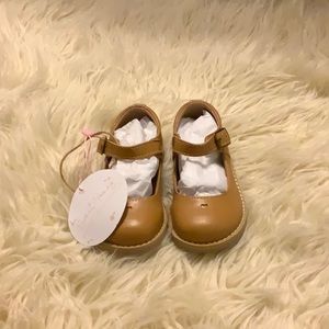 Adorable Sweet Honey, Heart embossed, tan leather Mary Janes